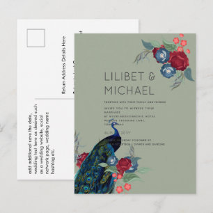 Cartão Postal Orçamento de Casamento de Inverno Outono Azul Pavã