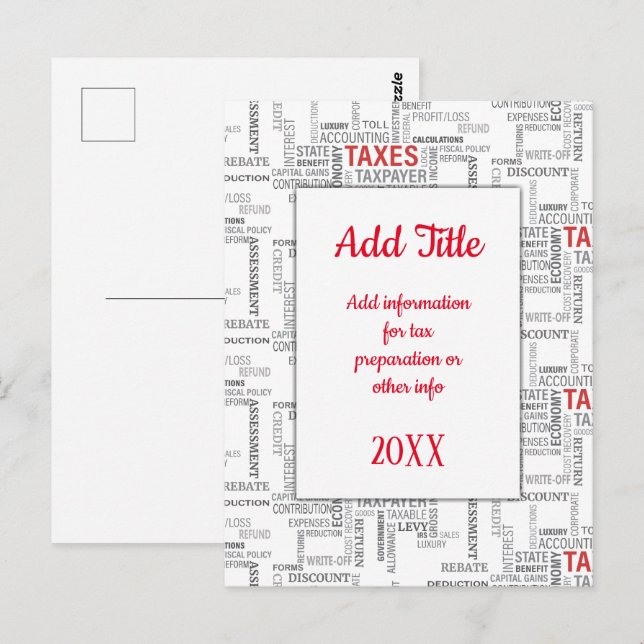 Cartão Postal Orçamento Diário de Preparação de Imposto (Frente/Verso)