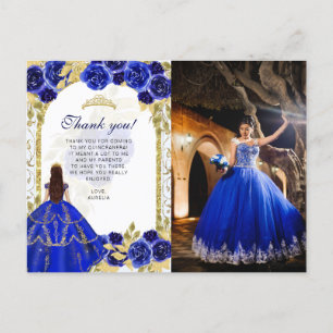 Cartão Postal Orçamento Elegante Azul Real Floral Foto Quinceañe