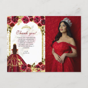 Cartão Postal Orçamento Elegante Floral Vermelho Foto Quinceañer