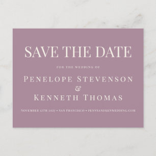 Cartão Postal Orçamento Elegante Roxo Empoeirado Save The Date