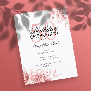 Cartão Postal Orçamento Festa de Aniversário Floral Glam Rosa Do