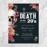Cartão Postal Orçamento "Morte dos seus 20 anos" aniversário de<br><div class="desc">R.I.P. para a década de decadência! Este design floral na moda é um divertido convite para aniversário de 30 anos, ou você pode facilmente personalizar o texto por mais uma década (20, 40º, etc.) Apresentando um crânio gótico com damasco pálido, flores pretas e burgundy sobre fundo preto profundo. Texto "Morte...</div>