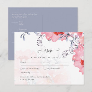 Cartão Postal Orçamento Rubor Rosa Floral Azul Desbotado Casamen