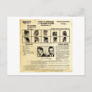 Cartão Postal Ordem de identificação DOJ 1217 John Dillinger
