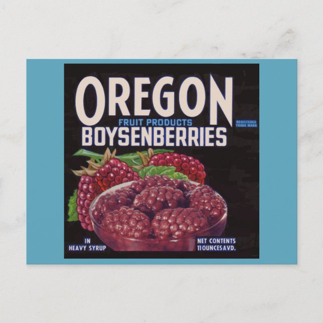 Cartão Postal Oregon Boysenberry, 1940 pode rotular (Frente)