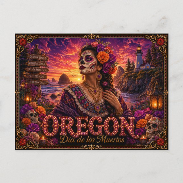 Cartão Postal Oregon Dia dos Mortos Retro (Frente)