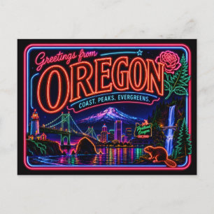 Cartão Postal Oregon Neon Estado Retro Vintage
