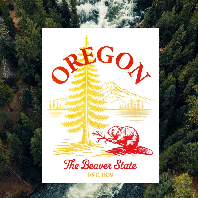 Cartão Postal Oregon The Beaver State Est. 1859 (Oregon The Beaver State Est. 1859 Postcard
)