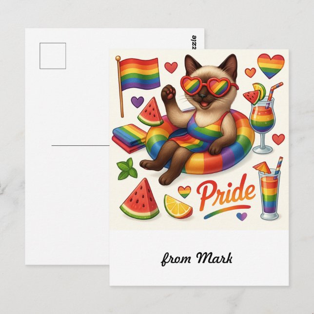Cartão Postal Orgulho Gato - Peitos LGBTQ inspirados em Gato (Frente/Verso)
