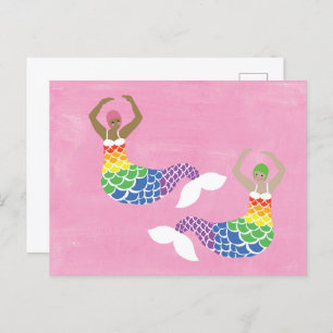 Cartão Postal Orgulho Mermaid Arco-Íris Sinalizador Cauda LGBT
