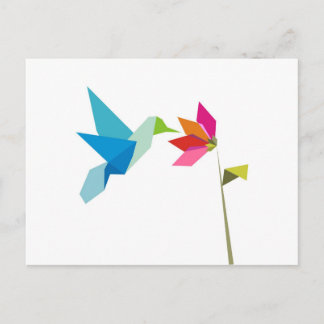 Cartão Postal Origami hummingbird e flor
