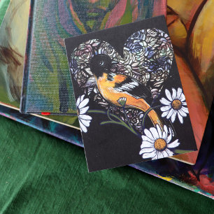 Cartão Postal Oriole Bird Daisy Flower Nature Art