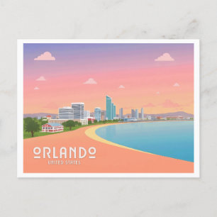 Cartão Postal Orlando Costa da Flórida Paisagem Urbana Pastel Vi