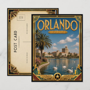 Cartão Postal Orlando Flórida Arte Deco Vintage Era de Ouro