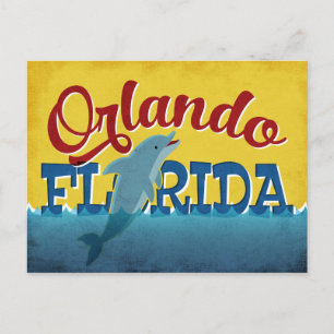 Cartão Postal Orlando Flórida Golfinho Diversão Retro
