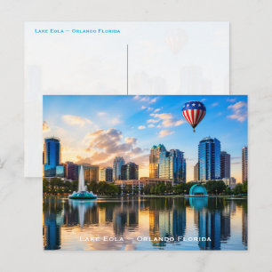 Cartão Postal Orlando Flórida Horizonte Lago Eola Balão de Ar Qu