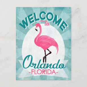 Cartão Postal Orlando Florida Pink Flamingo - Vintage Retro Trav