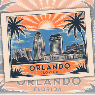 Cartão Postal Orlando Florida Skyline Viagens vintage Cityscape