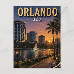 Cartão Postal Orlando Lago Eola e Horizonte de Downtown