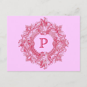 Cartão Postal Ornamentado de vinheta, cor-de-rosa, coroa