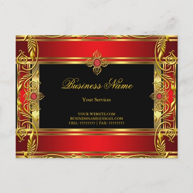 Cartão Postal Ornamentado Elegante, Dourada Real Vermelho, Joia  (Frente)