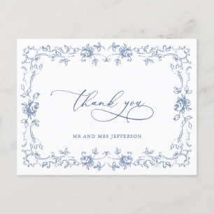 Cartão Postal Ornamentado Renascentista Casamento Azul Dusty