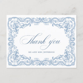 Cartão Postal Ornamentado Renascentista Casamento Azul Dusty