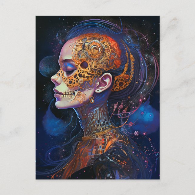 Cartão Postal Ornamentado Skull Woman Surreal Art (Frente)