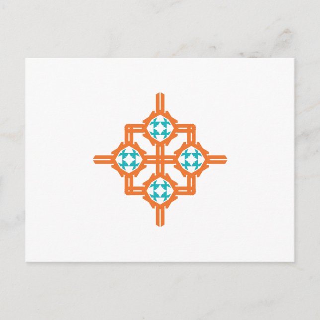 Cartão Postal Ornamento azul laranja (Frente)