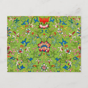 Cartão Postal Ornamento Chinês Vintage Owen Jones Floral Verde