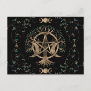 Cartão Postal Ornamento da Lua Pentagrama em Árvore da Vida