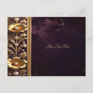 Cartão postal ornamento floral dourado com pérolas