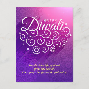 Cartão Postal Ornamento florescente roxo brilhante Happy Diwali