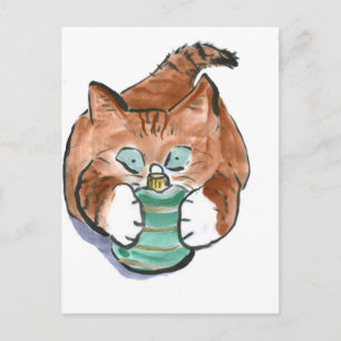 Cartão Postal ornamento verde combina com os olhos de gatinho