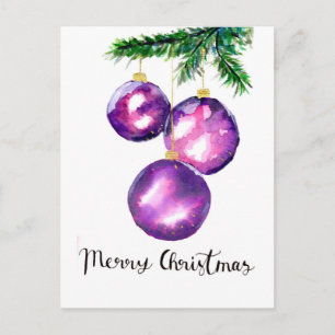 Cartão Postal Ornamentos de Árvore de Natal Roxo