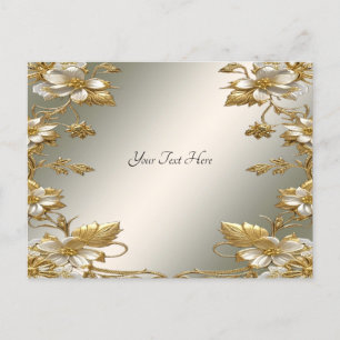 Cartão Postal Ornate Dourado Floral Branco