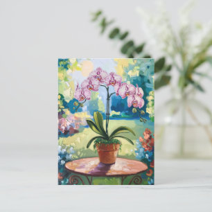 Cartão Postal Orquídea em uma Pintura de Arte Botânica de Vaso