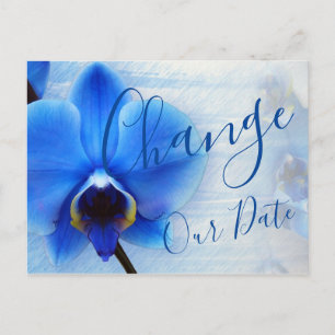 Cartão Postal Orquídea Floral Azul Aquarela Moderna