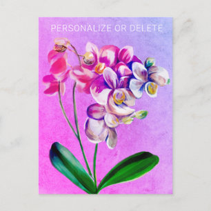 Cartão Postal Orquídea Rosa Púrpura, Aquarela Floral Personaliza