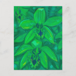 Cartão Postal Orquídea Verde, Pintagem Floral de Flores Tropicai