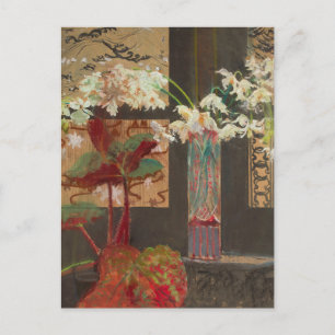 Cartão Postal Orquídeas Brancas e um Peão   Leon Wyczółkowski