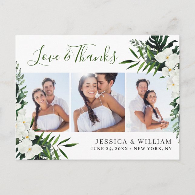 Cartão Postal Orquídeas Brancas Elegantes Agradecimento de Casam (Frente)