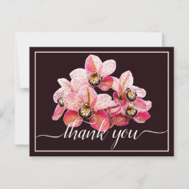 Cartão Postal Orquídeas Rosa e Branca Fundo Escuro Obrigado