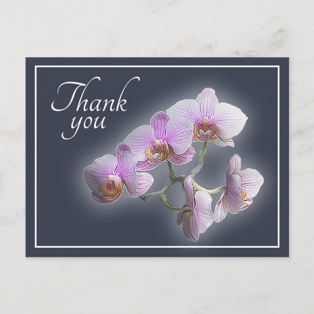 Cartão Postal Orquídeas Rosa em Fundo de Tons de Cinza Obrigado (Frente)