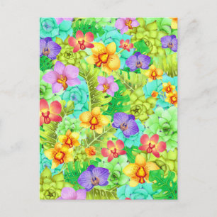 Cartão Postal Orquídeas Suculentas Monsteras Postcard Aquarela