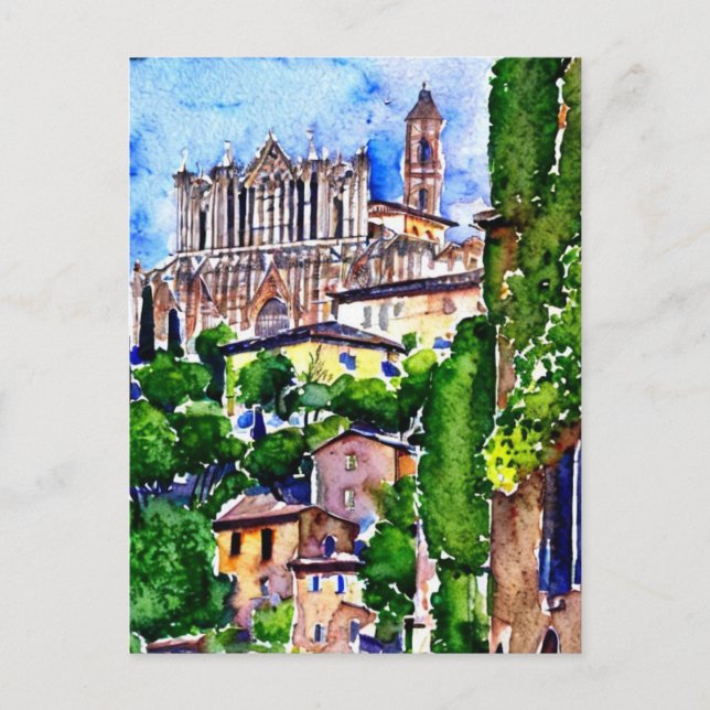 Cartão Postal Orvieto, Itália, Watercolor Painting (Frente)