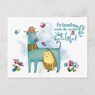Cartão Postal Os Amigos Tornam O Mundo Bonito Gato Branco