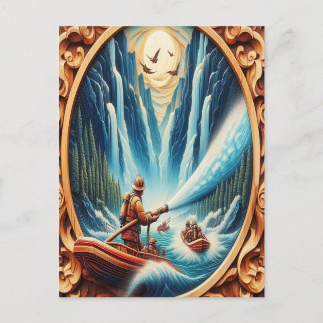 Cartão Postal Os bombeiros carregados no barco (Frente)