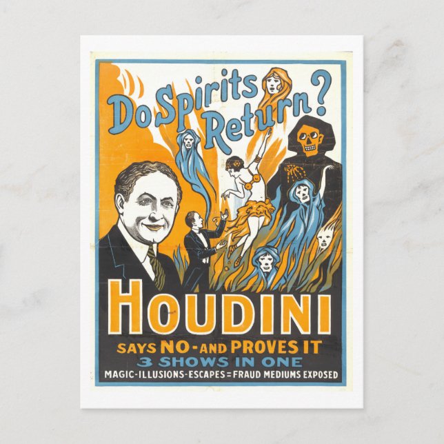 Cartão Postal "Os Espíritos Retornam? Houdini diz não" Poster (Frente)